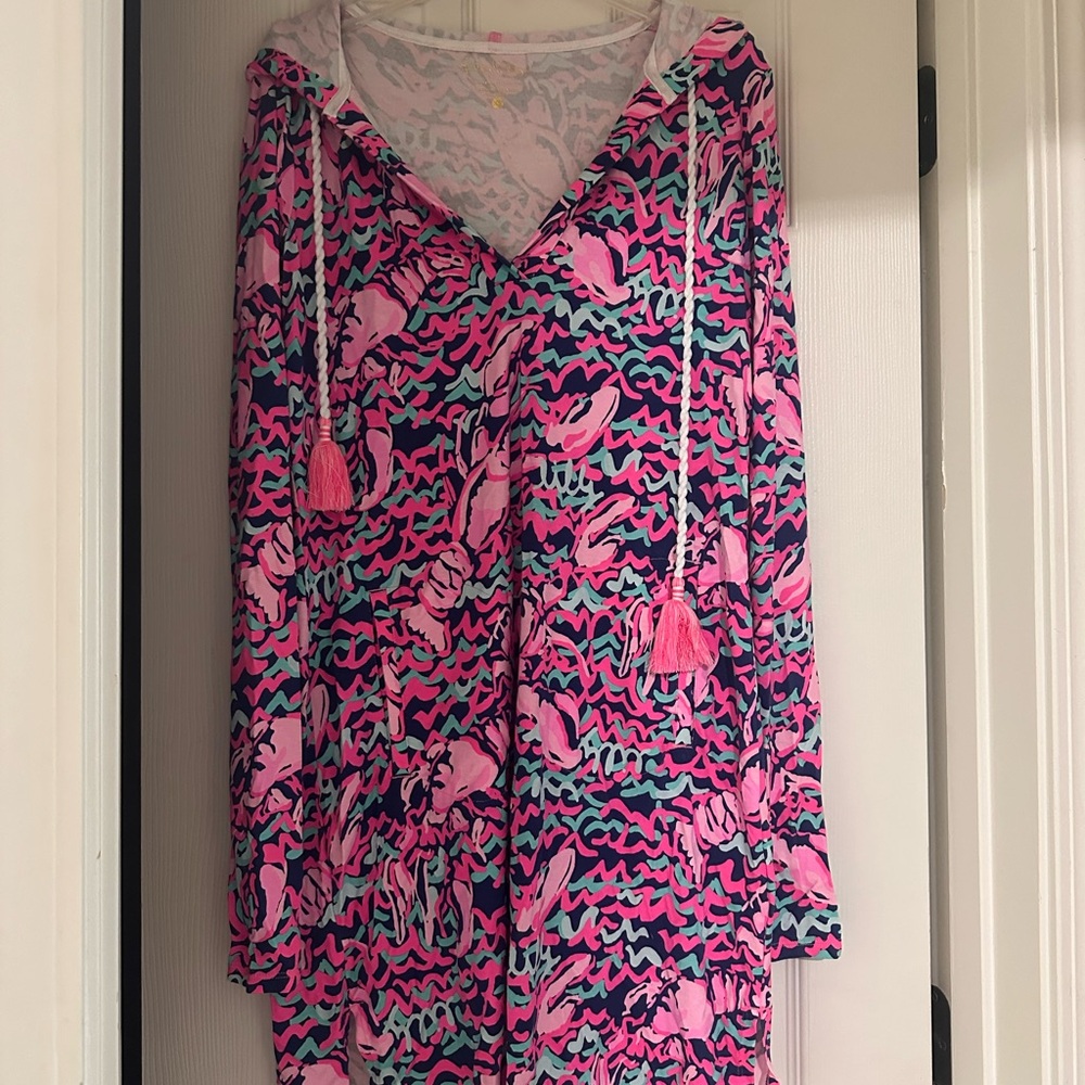Lilly Pulitzer Pink and Blue hooded coverup tunic XS